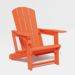 SEVOBAL Outdoor Portable Chairs Folding Adirondack Wooden Textured With Cup Holder Weather Resistant With Cup Holder, Orange, 29.6"*31.4"*36.4" -Household Items GUEST 27faa8c6 85fc 4fdb a96a d112158af1d3