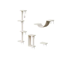 SEVOBAL Pet Tower Wall-Mounted Cat Climbing Set, 4-Piece Space-Saving Shelves With Scratching Posts, Perches For Indoor Cats, Beige, 13.7"*14.6"*9.5" -Household Items GUEST 2aad1c53 46bf 4fb1 b809 bbe5fe995bf4