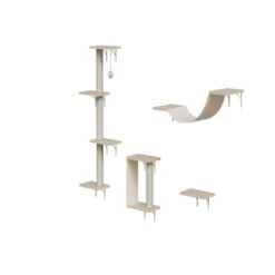 SEVOBAL Pet Tower Light Wall-Mounted Cat Climbing Set, 4-Piece Space-Saving Shelves With Scratching Posts For Indoor Cats, Beige, 13.7"*14.6"*9.5" -Household Items GUEST 2acd2546 cba5 4eed bfe7 8bb948a83b88