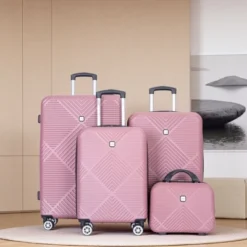 SEVOBAL Luggage 4 Piece ABS Set With Makeup Case, Spinner Wheels, Hardshell Suitcase For Carry On With Compartments, Pink, 30.01"*20.09"*11.09"