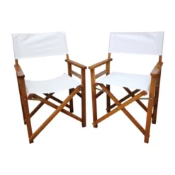 Sevobal Outdoor Portable Chairs 2 Piece Wooden Director Chair Set With Canvas Seat For Outdoor Patio Garden Balcony, White, 23"*20"*36" -Household Items GUEST 2b79e46a a8ec 4591 b2d6 0da27b8fb08c