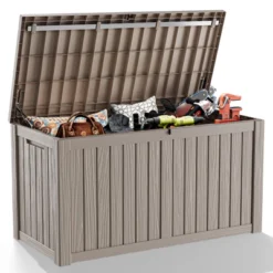 SEVOBAL Deck Boxes 150 Gal Outdoor Deck Box Waterproof, Large Patio Storage For Throw Pillows, Garden Tools, Brown, 54.25"*26.5"*28.74" -Household Items GUEST 2bb99436 ecc5 42bc 8bf5 10e14d616c0e