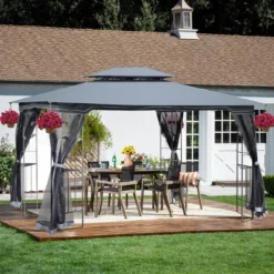 Sevobal Patio Umbrellas Outdoor Patio Gazebo Canopy Tent With Ventilated Double Roof And Detachable Mesh Screen On All Sides, Gray, 165"*120"*108" -Household Items GUEST 2bf3d134 88d4 4478 afeb ea771225d994