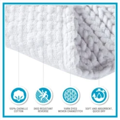 SEVOBAL Bathroom Rugs Bath Mat Rug Home Decor Carpet Shower Mat Home Decor Chenille Chain Stitch For Shower Room Bathroom Home, White, 24"*17"*0.5"
