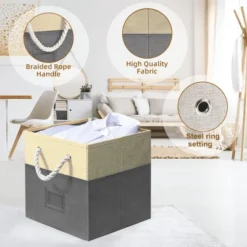 SEVOBAL 4pc Fabric Storage Cubes Organizer Heavy Duty Cube Storage Bin Clothes Storage Box Closet Baskets In Shelves Home, Grey, 3.12"*11.7"*11.7" -Household Items GUEST 2d894727 65a5 416d a577 e5c64fedf578