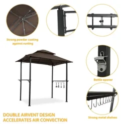 Sevobal Patio Umbrellas Outdoor Grill Gazebo Shelter Tent, Double Tier Soft Top Canopy And Steel Frame With Hook And Bar Counters, Brown, 95"*59"*97" -Household Items GUEST 2e44ca52 bf9f 44e7 92a9 3b2f584d7862