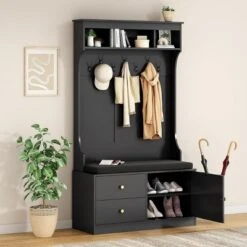 SEVOBAL Freestanding Coat Racks Hall Tree With Storage Bench And Storage, Entryway Organizer With 7 Hooks For Farm Lovers, Black, 70.9"*40.1"*19.7" -Household Items GUEST 2f306f52 01bc 4c56 8863 03ffcd0fd600