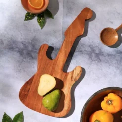 SEVOBAL Serving Platters Guitar Shape Funny Wood Cheese And Bread Board With Asymmetrical Modern Design For Cakes, Appetizers, Brown, 7.5"*18.75"*0.7"