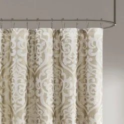 SEVOBAL Shower Curtain Luxury Jacquard Textured Damask Design For Bathroom Decor, Tan Ivory, 72"*72"*0.13"