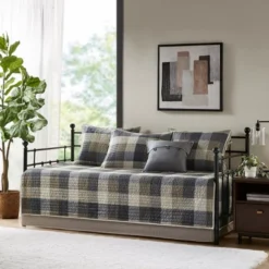 SEVOBAL Daybed Cover Set Quilted Cover Daybeds Pre-Washed Cotton Filled Coastal Bedding Scallop Edge Shams Bedskirt Pillow, Off-White, 39"*75"*0.25"