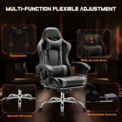 SEVOBAL Task And Office Chairs User Friendly Gaming Chair With Footrest And Adjustable Lumbar Support For Long Hours Of Play, Gray, 26.7"*25.3"*52.3"