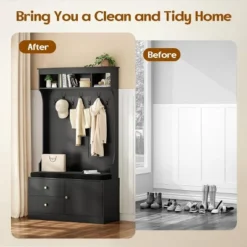 SEVOBAL Freestanding Coat Racks Hall Tree With Storage Bench And Storage, Entryway Organizer With 7 Hooks For Farm Lovers, Black, 70.9"*40.1"*19.7" -Household Items GUEST 3414a624 efa7 4f58 b866 c4fba4669312