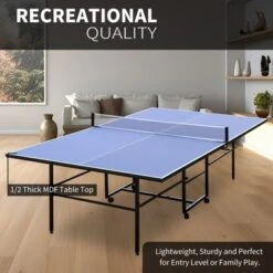 SEVOBAL Table Tennis Accessories 9ft Foldable Ping Pong Table Set For Easy Storage And Play, Blue, 57.1"*33.96"*6.15"