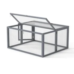 SEVOBAL Pet Crates And Houses Folding Rabbit Hutch Lockable Doors Ground Stakes For Indoor And Outdoor Patio Garden Deck, Gray, 43.3"*37"*21.3" -Household Items GUEST 3949201a 6695 430f a259 ad7d10790599