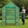 SEVOBAL Greenhouse Outdoor Durable PE Plant Green House For Frost Protection Shelf Clips Roll-up Zipper Door Walk-in For Planter, Green, 99"*37"*10"