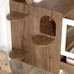 SEVOBAL Pet Crates And Houses Modern Glass Door Litter Cabinet Multi Function Pet Furniture Playful Design, Brown, 43"*23.6"*27.95" -Household Items GUEST 3ba19283 5083 498e 84b8 4239c940765e