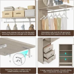 SEVOBAL Freestanding Coat Racks Expandable Wardrobe Rack With 3 Drawers And Shelves, High-Capacity Closet Organizer, White, 10.5"*44"*20.5" -Household Items GUEST 3d081ffc e720 4a17 b54c 52c00b654198