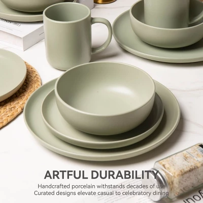 SEVOBAL 12-Piece Stoneware Dinnerware Set Microwave Dishwasher Friendly Stackable Matte Glaze Plates Bowls Service For 4, Green, 10"*10"*2.4" 4 SEVOBAL 12-Piece Stoneware Dinnerware Set Microwave Dishwasher Friendly Stackable Matte Glaze Plates Bowls Service For 4, Green, 10"*10"*2.4" - Image 2