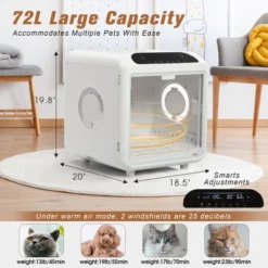 SEVOBAL Pet Grooming Tool Intelligent App-Controlled Pet Drying Oven With Five Care Modes And Ultra-Quiet Design, White, 20.04"*18.58"*19.88"