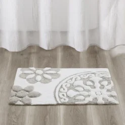 SEVOBAL Bathroom Rugs Bath Mat Rug Home Decor Carpet Shower Mat Home Decor Medallion Floral Pattern Shower Room Bathroom, Beige, 30"*20"*0.5"