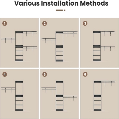 SEVOBAL Freestanding Coat Racks 6 Shelves And 3 Rods Heavy-Duty Wood Closet Organizer System, Adjustable Storage For Using, Gray, 15.8"*96.1"*75" 6 SEVOBAL Freestanding Coat Racks 6 Shelves And 3 Rods Heavy-Duty Wood Closet Organizer System, Adjustable Storage For Using, Gray, 15.8"*96.1"*75" - Image 4