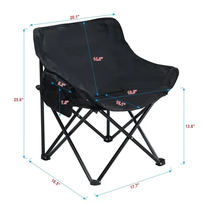 Sevobal Outdoor Portable Chairs 2PCS Folding Camping Chair Set With Side Pocket And Carry Bag For Patio Lawn Garden Deck, Black, 16.5"*20.1"*25.6" 4 Sevobal Outdoor Portable Chairs 2PCS Folding Camping Chair Set With Side Pocket And Carry Bag For Patio Lawn Garden Deck, Black, 16.5"*20.1"*25.6" - Image 2