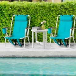 Sevobal Outdoor Portable Chairs 2PCS Reclining Beach Chair Set With Cup Holder And Headrest For Lawn Patio Deck Garden, Blue, 23"*21.7"*31.5" -Household Items GUEST 42425078 1fc6 40b5 9ac3 8b3dc8386b41
