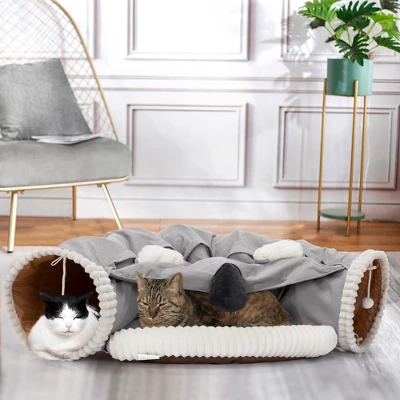 Sevobal Pet Tunnel Collapsible Cat Tunnel Bed For Indoor Cats, Washable Cat Hide Tunnel With Hanging Toys And Cushion Mat, Gray, 50"*23.62"*10.6" 7 Sevobal Pet Tunnel Collapsible Cat Tunnel Bed For Indoor Cats, Washable Cat Hide Tunnel With Hanging Toys And Cushion Mat, Gray, 50"*23.62"*10.6" - Image 5