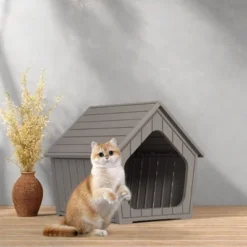 SEVOBAL Pet Crates And Houses Small Wooden Cat House Cozy Sturdy Easy Assembly No Tools Needed For Living Room Bedroom, Brown, 23.43"*22.64"*22.8" -Household Items GUEST 4309ae4a 3ecc 415f 9d6d b7d3785a7de4