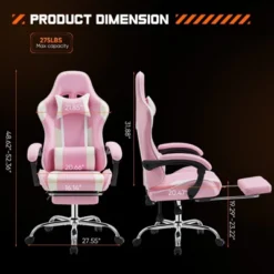 SEVOBAL Task And Office Chairs User Friendly Gaming Chair With Footrest And Adjustable Lumbar Support For Long Hours Of Play, Pink, 26.7"*25.3"*52.3" -Household Items GUEST 439ded03 7a44 4f5c bb0e ce303f89c982