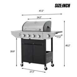SEVOBAL Grill Cookware 4-Burner Stainless Steel Grill With Side Burner, 42,000 BTU Outdoor BBQ System For Backyard, Camping, Black, 47.2"*17.9"*45.2"