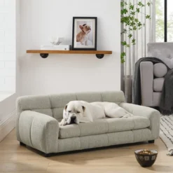 SEVOBAL Pet Beds Dark Gray Soft Comfortable Dog Sofa With Backrest Armrests Standard Size For Living Room Bedroom, Beige, 38.5"*22.5"*13.5" -Household Items GUEST 4455b391 4381 40d6 a846 68f89bd484fe