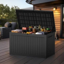 SEVOBAL Deck Boxes, 230 Gal Outdoor Storage Deck Box, Small Patio Storage Bin For Garden Tools, Black, 57.87"*32.24"*33.66"