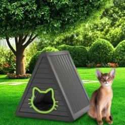 SEVOBAL Pet Crates And Houses Triangular Weatherproof Cat Shelter, Cozy Outdoor Indoor House With Escape Door, Black, 23.82"*25.59"*25.67" -Household Items GUEST 46d3faf3 3dd0 4e7c 947f 05d721b6a078
