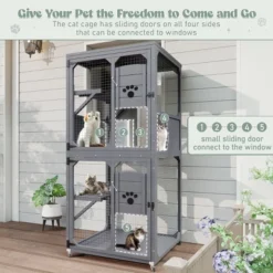 SEVOBAL Large Catio Outdoor Cat Enclosure Window Access 4 Tiers Cat Crate With Wheels Box Waterproof Indoor Pet House Cage, Gray, 31.5"*31.5"*71" -Household Items GUEST 48868d16 f665 4c10 bad6 f7d4baff93b0