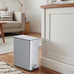 SEVOBAL Trash Can Kitchen Garbage Can Trash Cans Rectangle Stainless Steel With Soft Close Lid Step Foot Pedal Bathroom Toilet, Black, 14"*10"*10"