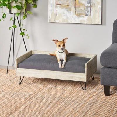 SEVOBAL Acacia Wood Pet Bed,Dog Bed Fabric Plush Tufted Cushion And Minimalist Hairpin Legs Fit Small Dogs,Beige(29.5"*17.75"*11") 5 SEVOBAL Acacia Wood Pet Bed,Dog Bed Fabric Plush Tufted Cushion And Minimalist Hairpin Legs Fit Small Dogs,Beige(29.5"*17.75"*11") - Image 3