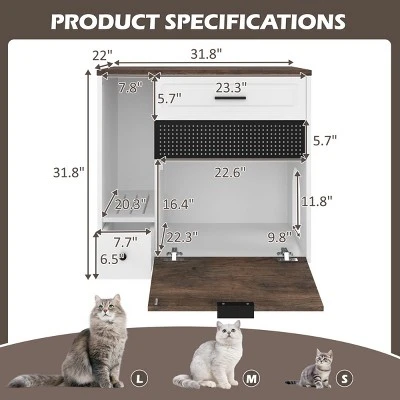 SEVOBAL Pet Crates And Houses Multi Function Litter Cabinet Cat Furniture Dual Storage System Grooved Entryway, Brown, 31.8"*22"*31.8" 6 SEVOBAL Pet Crates And Houses Multi Function Litter Cabinet Cat Furniture Dual Storage System Grooved Entryway, Brown, 31.8"*22"*31.8" - Image 4
