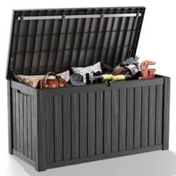 SEVOBAL Deck Boxes 150 Gal Outdoor Deck Box Waterproof, Large Patio Storage For Throw Pillows, Garden Tools, Black, 54.25"*26.5"*28.74"