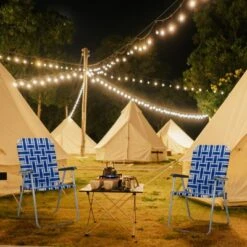 SEVOBAL Outdoor Portable Chairs 2PCS Folding Webbing Beach Chair Set With Steel Frame For Lawn Patio Deck Poolside, Blue, 22"*22"*37.4"