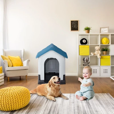 SEVOBAL Pet Crates And Houses All-Weather Dog House, Elevated PVC Shelter With Ventilation For Indoor And Outdoor Use, Blue, 32.7"*10.4"*24.6" 3 SEVOBAL Pet Crates And Houses All-Weather Dog House, Elevated PVC Shelter With Ventilation For Indoor And Outdoor Use, Blue, 32.7"*10.4"*24.6"