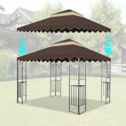 Sevobal Patio Umbrellas Outdoor Patio Gazebo Canopy, Outdoor Replaceable Canopy, Double Shed Roof, Canopy Top Only , Brown, 118"*118"*26.78" -Household Items GUEST 4bc10eec 67c8 47a5 b319 0438ac5eb5a1