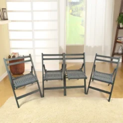 Sevobal Outdoor Portable Chairs 4 Piece Slatted Wood Folding Chair Set For Kitchen Special Events Outdoor Backyard Garden, Gray, 15.6"*22.8"*31" -Household Items GUEST 4d36d5fb fd16 4dfe 83c5 cd3a9b70b7c5