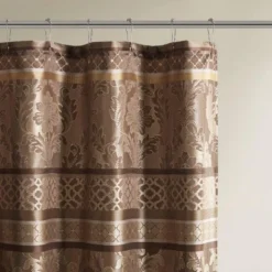 SEVOBAL Shower Curtain Traditional Paisley Jacquard With Coordinating Solid And Piping Detail, Brown, 72"*72"*0.13"