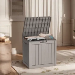 SEVOBAL Deck Boxes 30 Gal Outdoor Storage Deck Box, All-Weather Resistant Patio Deck Storage Box Container, Brown, 22.09"*17.09"*20.87"