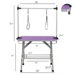 SEVOBAL Pet Grooming Tool 46-Inch Foldable Pet Grooming Table Stainless Steel Frame With Rubber Pads Adjustable, Purple, 46.00"*23.60"*30.00"