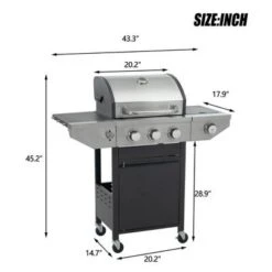 SEVOBAL Grill Cookware 3-Burner Stainless Steel Grill With Side Burner, 45,000 BTU Outdoor BBQ System For Backyard, Camping, Black, 43.3"*17.9"*45.2"