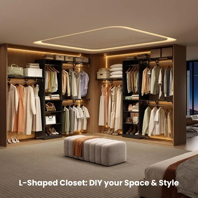 SEVOBAL Freestanding Coat Racks 6 Shelves And 3 Rods Heavy-Duty Wood Closet Organizer System, Adjustable Storage For Using, Black, 15.8"*96.1"*75" 5 SEVOBAL Freestanding Coat Racks 6 Shelves And 3 Rods Heavy-Duty Wood Closet Organizer System, Adjustable Storage For Using, Black, 15.8"*96.1"*75" - Image 3