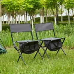 Sevobal Outdoor Portable Chairs 2 Piece Gray Folding Chair With Storage Bag For Indoor Outdoor Camping Picnics Fishing, Gray, 19.3"*15.35"*30.5"
