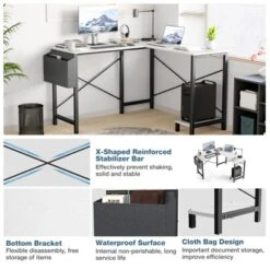 Sevobal Desks L Shaped Computer Desk, Gaming Corner Office Writing PC Wooden Table With CPU Storage Shelf And Side Bag, White, 50"*43.2"*29.5" -Household Items GUEST 518ada55 c2b7 4c2e bbc4 7c1c3ec63ee6